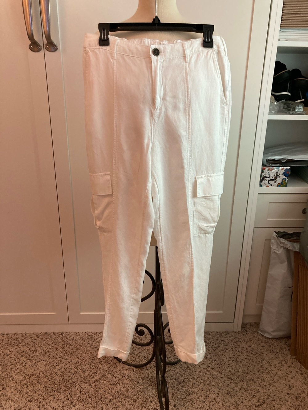 Nicole Miller white linen blend cargo pants